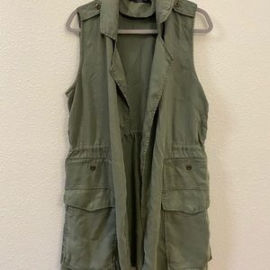 Long Olive Green Flowy Vest